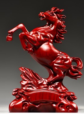 木雕红色马摆件工艺品实木马到成功招财客厅办公桌红木马木质红马