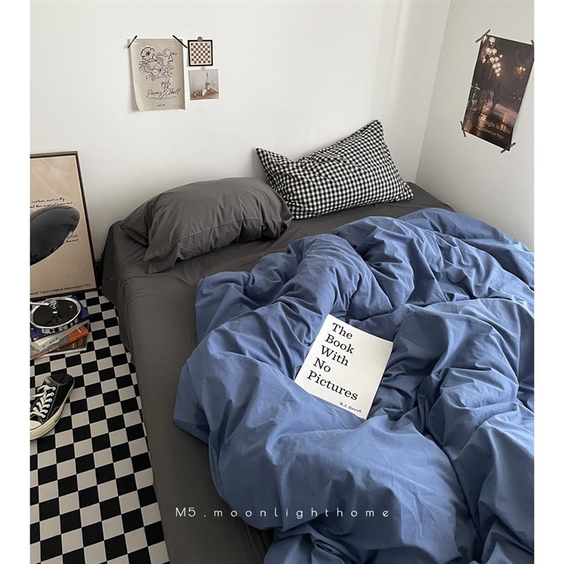 迷失东京/克莱因蓝混搭全棉水洗棉四件套纯棉男士床上用品三件套