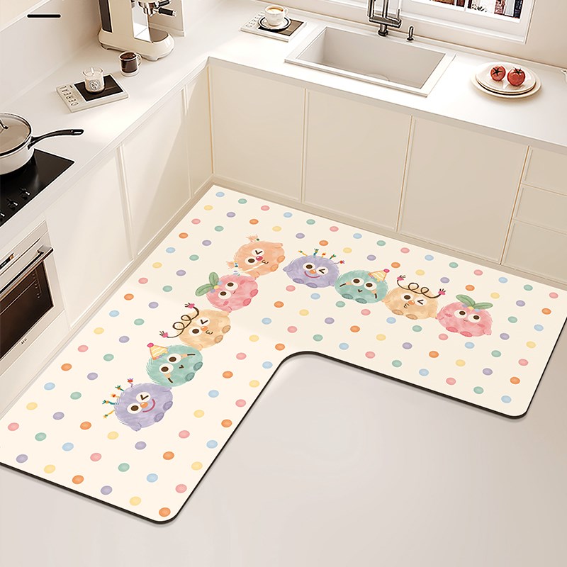 卡通厨房地垫吸水L形家用防滑脚垫可擦免洗专用门口地毯2024新款