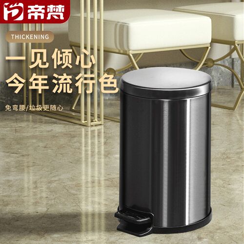 帝梵不锈钢脚踏式垃圾桶筒带盖简约家H用客厅卫生间厕所办公卧室