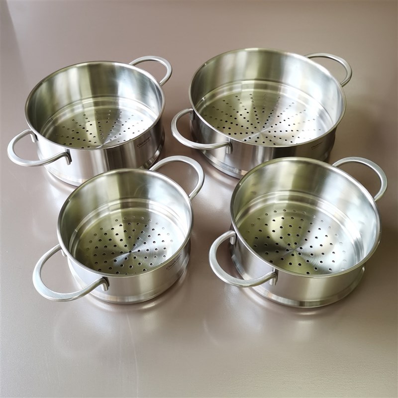 18/10不锈钢蒸笼蒸笼蒸架304加厚家用厨房蒸格可叠加16-24cm带柄