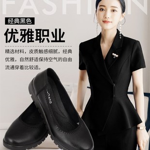 真女单皮鞋松紧带松糕加厚底光面圆宽头黑色工作上班鞋聚氨酯防滑