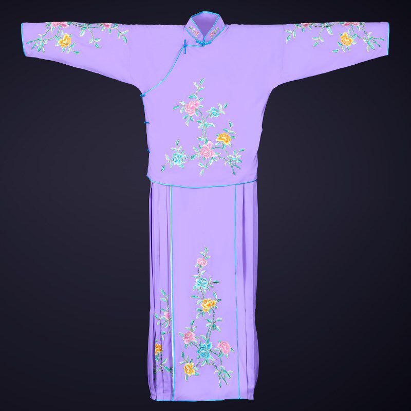 昆曲花边女袄裙白色机绣绣花裙裤F袄京剧青衣花旦表演服装定制