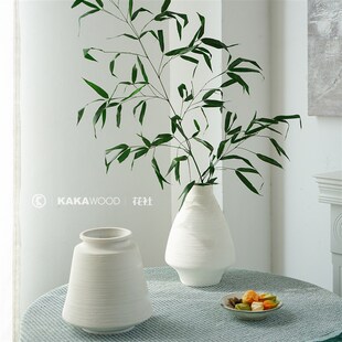 中式 饰摆件 白色螺纹陶瓷花p瓶简约插花现代家居客厅玄关装