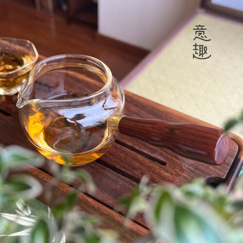 实木侧把公道杯耐热玻q璃分茶器可拆卸花梨木把煮茶器茶壶功夫茶