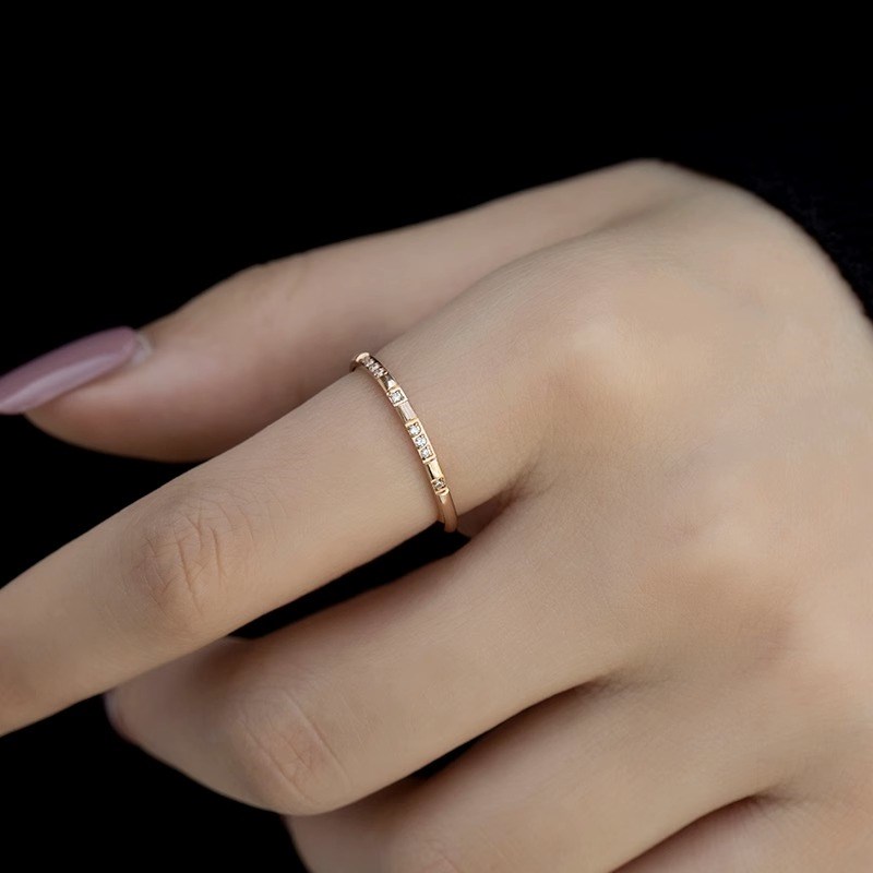 专柜撤回  不掉色insu风戒指女极细镶钻排钻玫瑰金叠戴食指指环