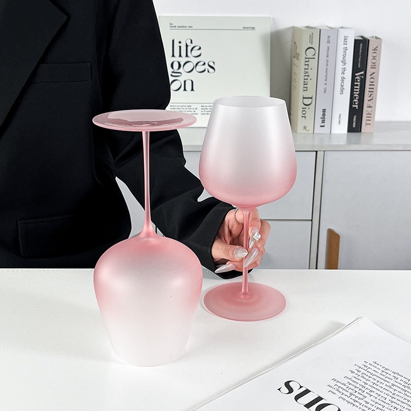 渐变粉红酒杯高脚杯玻璃杯家用z高级感葡萄酒杯香槟杯轻奢浪漫酒