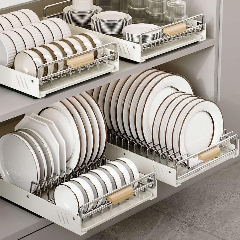 不锈钢碗碟收f纳架橱柜碗架抽屉式拉篮碗盘盘子抽拉沥水厨房置物