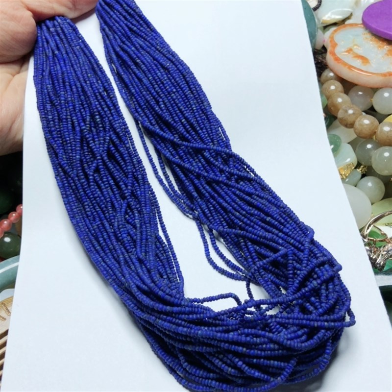 帝王青老料天然青金石半v成品原石磨砂散珠耳坠小米珠6A