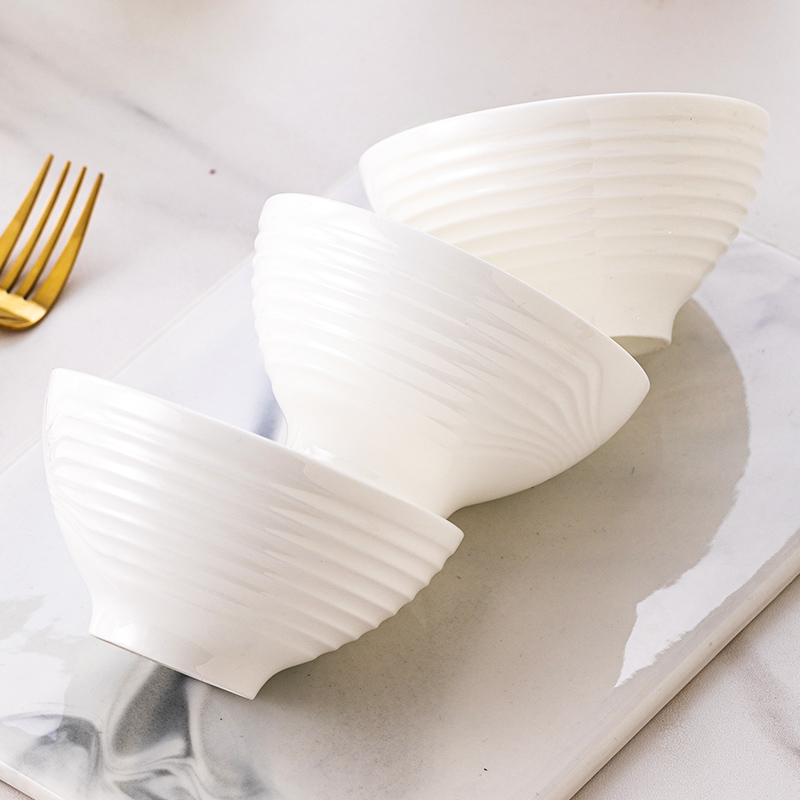 骨瓷碗单个2024新款家用浮雕y餐具可微波简约纯白米饭碗汤面碗自