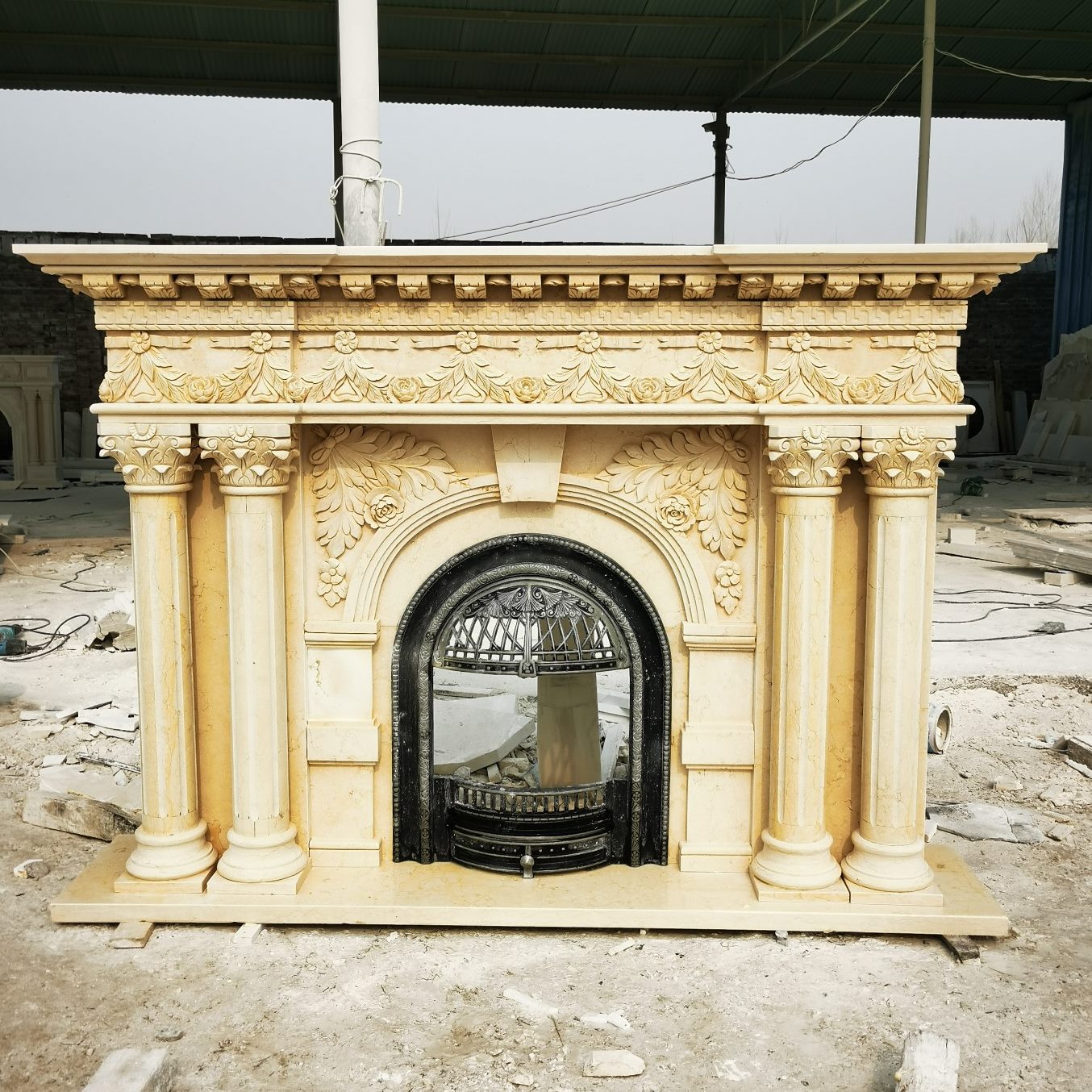 壁炉欧式黄双天然大理石石材米罗马柱埃及法式大理石架定制