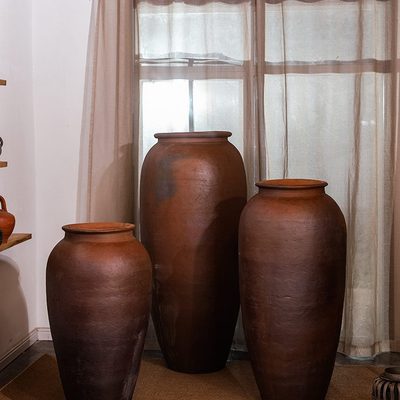 仛寂1酒店6缸瘦大咖色翁组合土陶高花瓶大堂罐米超大.陶瓶瓶落地