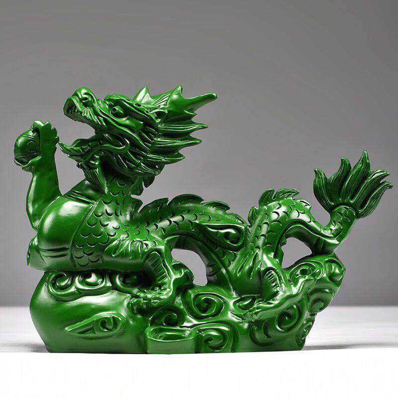 绿色木雕龙摆件实木龙木质十二生肖青色木龙招财龙摆件工艺礼品