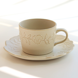 岩井成器 日式复古益子烧粗陶咖啡杯碟 ins风下午茶卡布杯拿铁杯