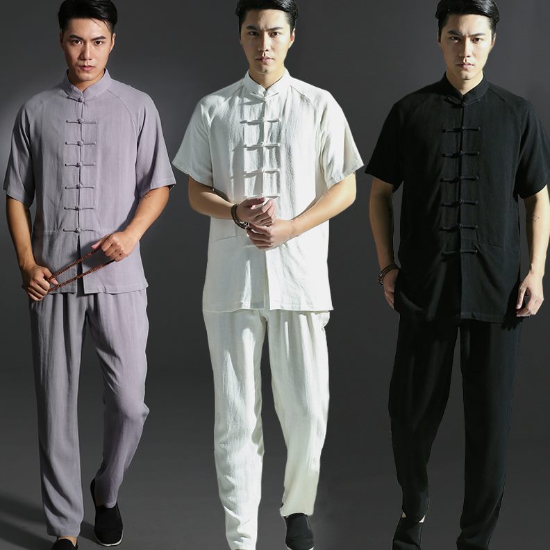中式茶服肩套装中国风唐装男亚麻秋季汉服居士服男复古禅服连长袖