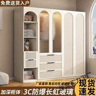 实木衣柜家用卧室大衣橱437柜现代约推拉简门儿童储物租房用出收