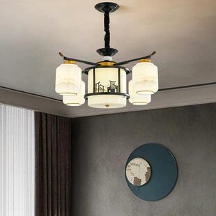 新中餐式吊灯灯轻奢大厅气客中国67风厅卧室别墅复式楼灯罩朝下灯