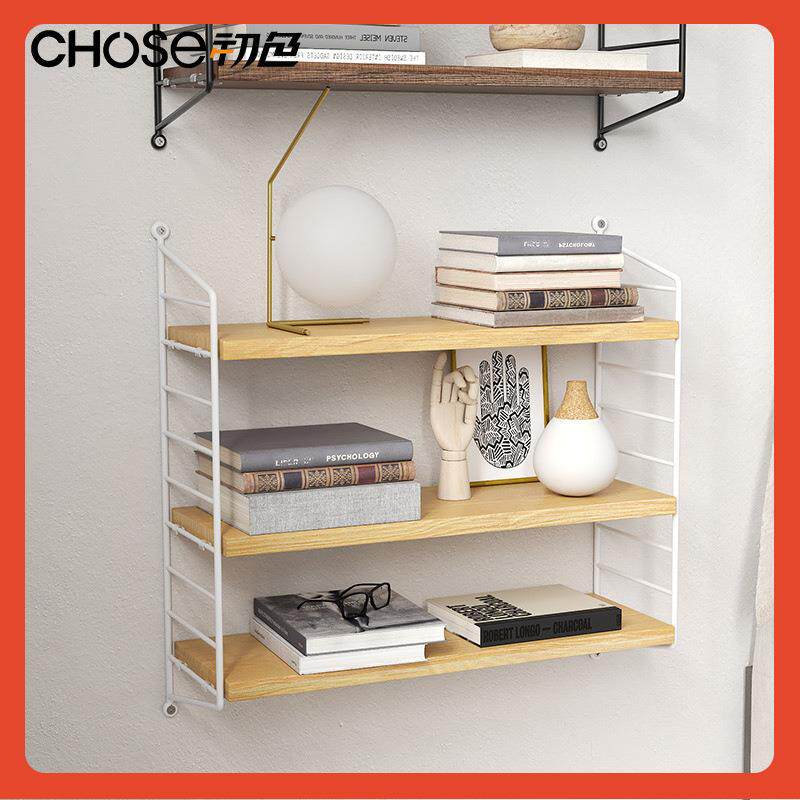 ?墙Fh($%p^l上置床物架铁艺免打孔装客厅视墙面饰隔板位电置物架