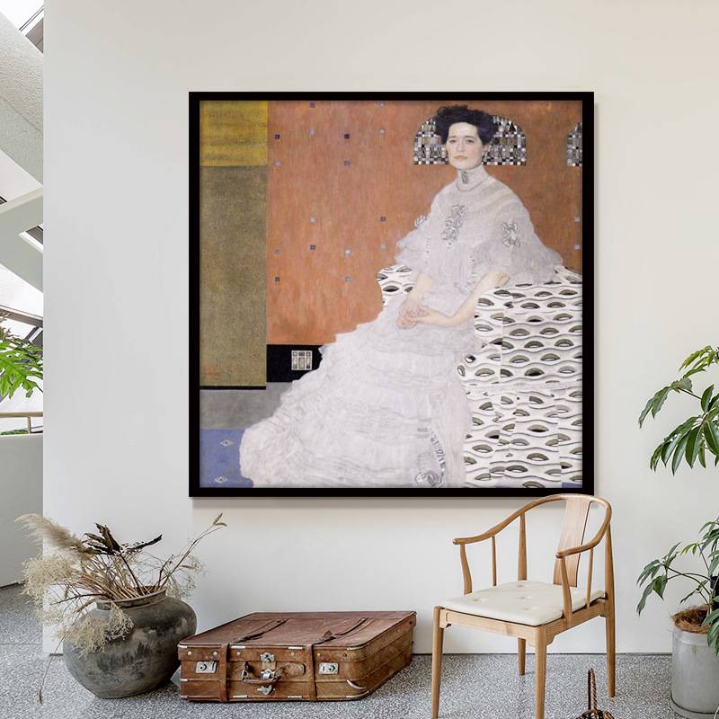 克里姆特吻装饰画欧式美式玄关油画客厅餐厅走廊过道抽象艺术挂画图片