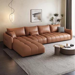 现简约奶油代风沙发意式 直排皮 猫爪皮厅沙发合组小户型转角B128