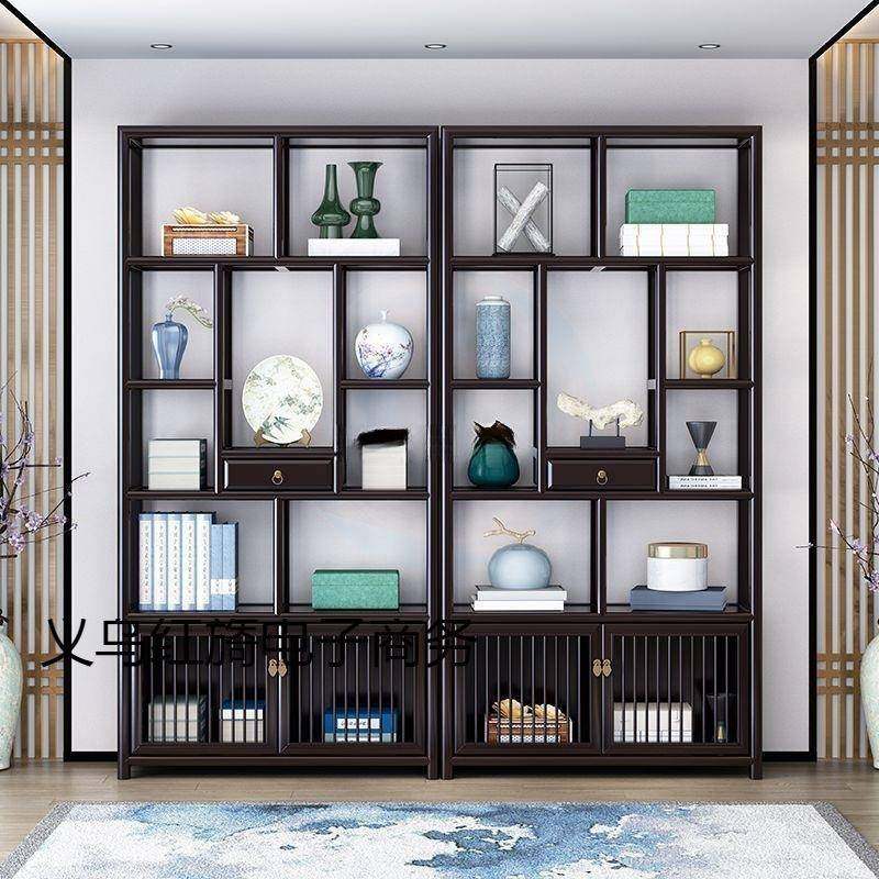 新中式博古架实木宝多置物架办公阁茶室展示柜列隔无品牌/断陈书