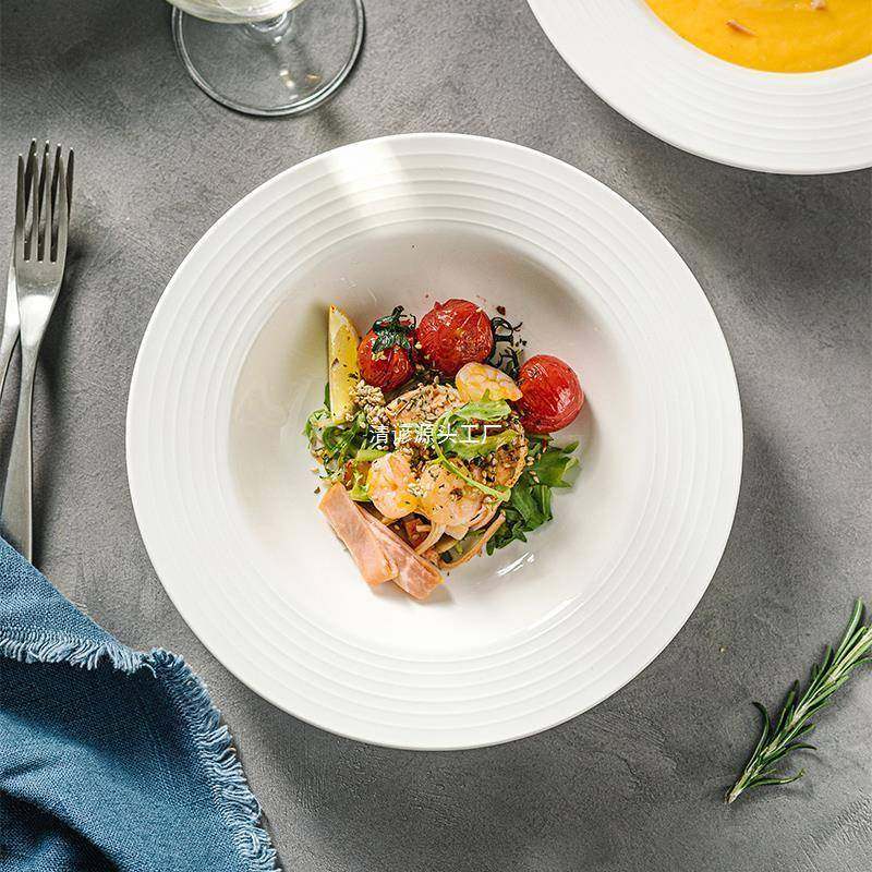 帽摩登主妇草盘陶瓷家用菜盘沙AMW意面拉盘盘西餐盘感轻奢白色子