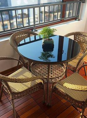 ?藤子椅三件茶桌阳台套小桌椅16206户外庭院露天休闲藤编组椅茶几