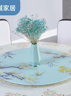 餐桌座转盘钢化玻璃家用商转用饭桌KNP圆盘底旋转大桌圆玻璃旋图