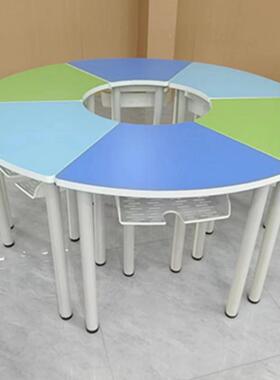 .厂家学生六角桌六WHJ边桌创客教机室拼桌接子学校微室六边儿