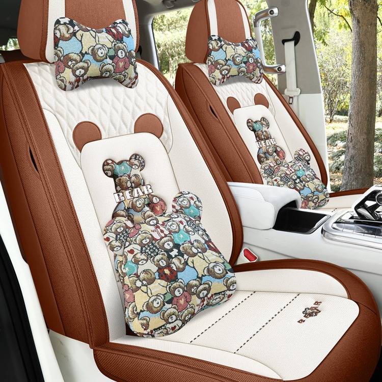 新款卡通汽车座套四季通用亚麻布艺全包围专用坐垫可爱女士座椅套