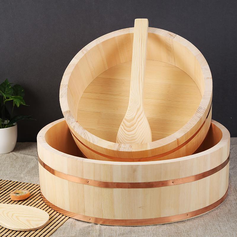 寿司饭木盆日松木拌饭式紫铜边木质拌饭拌盆刺身鱼日韩饭料理米拌