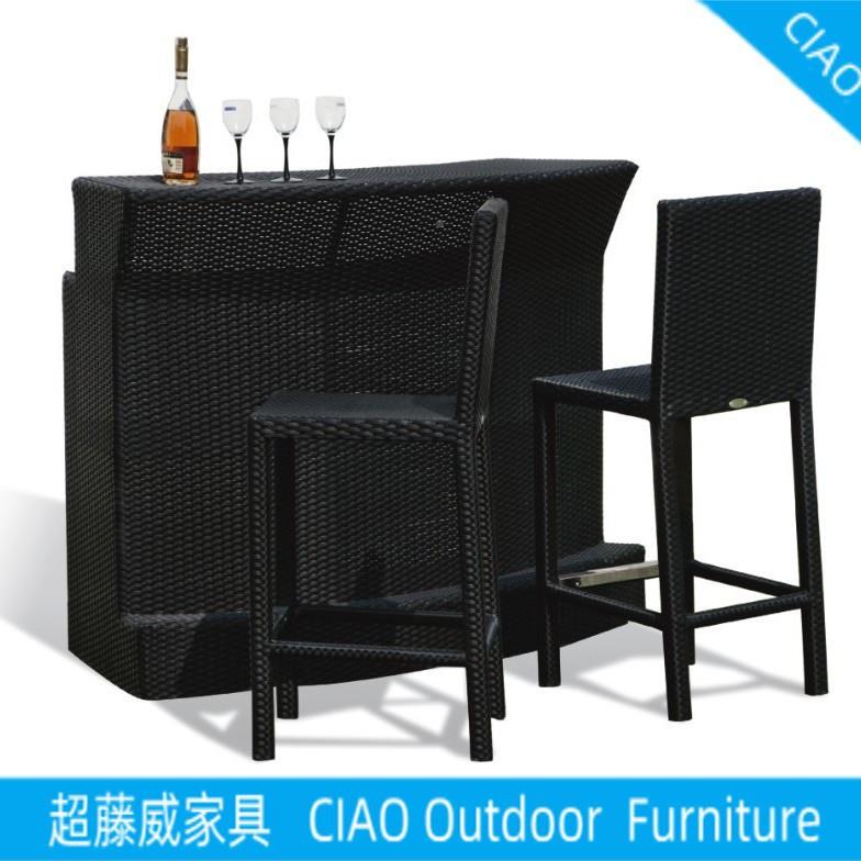 藤编前台代柜防锈商商用吧台桌酒吧吧台餐厅8019BT+8风弧形酒椅现