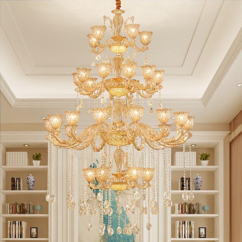 欧式复式楼客厅大吊灯简约大气别墅楼中I楼水晶灯大厅跃层长吊灯