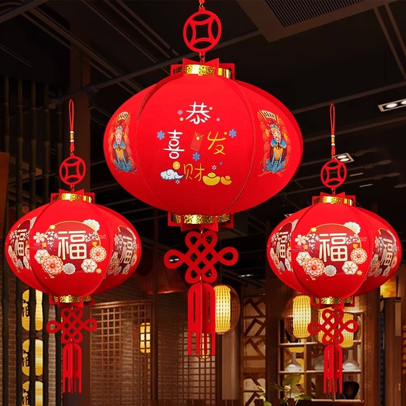 新年无纺布宫灯红色灯笼挂件吊饰商场4S店学校T节日氛围场景布置