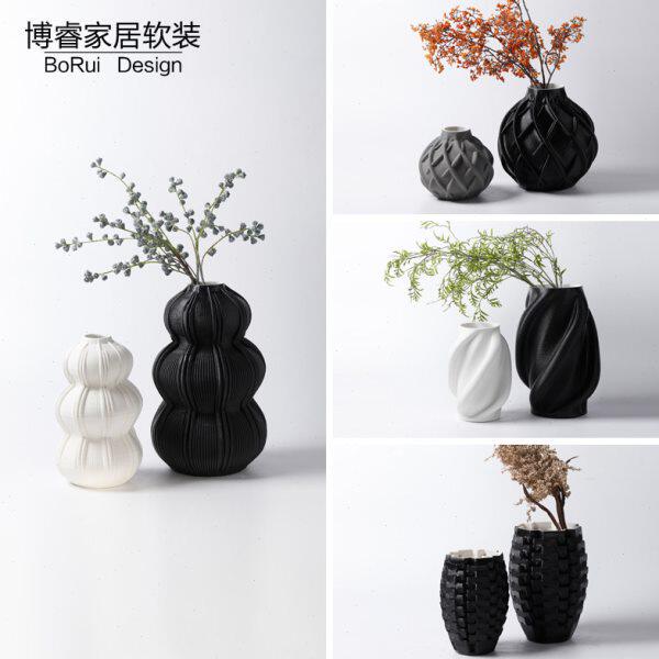 简约现代轻奢3D打印陶瓷花器几何花瓶摆件样板房售楼部客厅装饰品