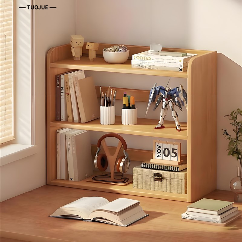 桌面多层实木书架小型书桌台面置C物架子学生家用收纳架简易小书