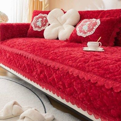 2023新款毛绒沙发垫四季通用防滑高档坐垫子加厚全包沙发套罩红色,居家布艺,沙发垫,淘宝优惠券,粉丝福利购,淘宝优惠卷