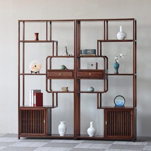金花梨木博古架新中式多宝格阁客厅置物架隔断茶叶格子展示柜书架