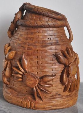 古风摆件【竹根雕蟹篓】纯手工雕刻中式装饰国风摆设 乔迁礼物