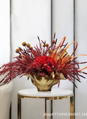 现代式新中红色仿真花艺干花件740摆客厅样板间餐桌酒店装高档软