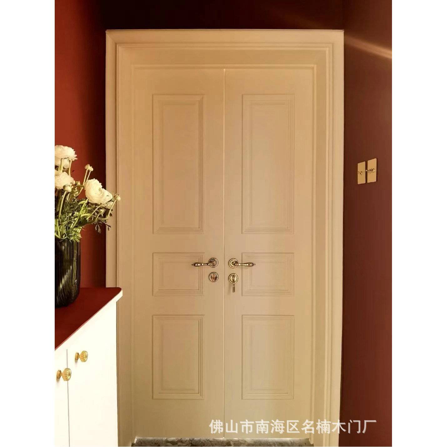 法式入户大门豪华别墅原木子母门隔音入户大门红橡对开门木门厂家
