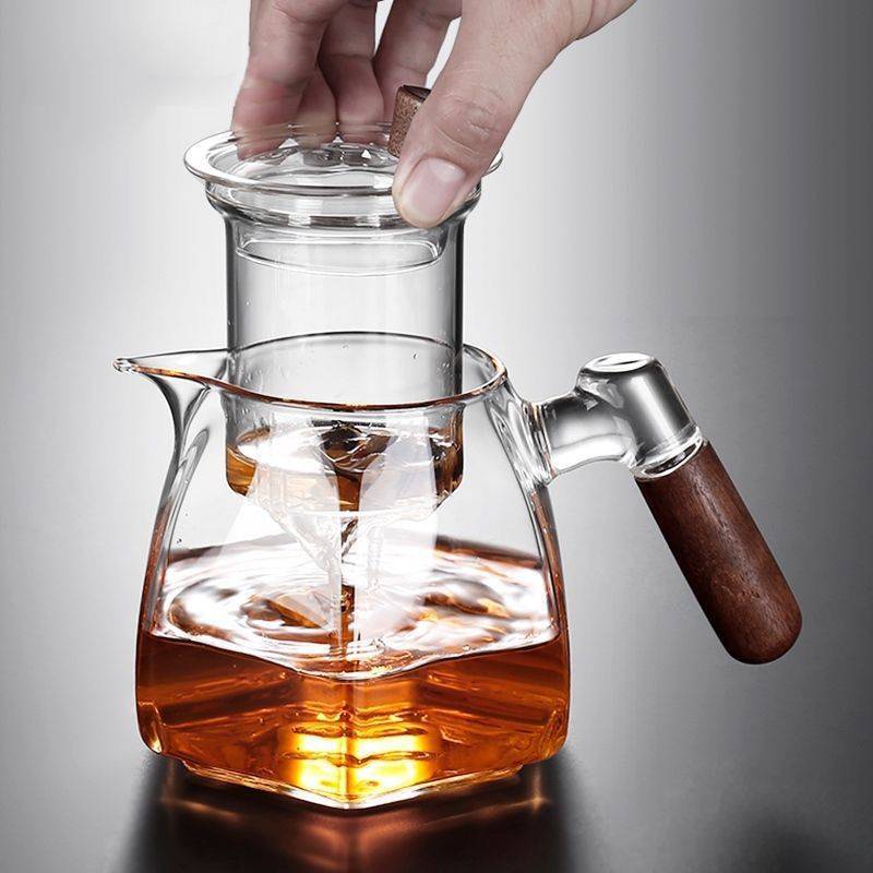 高硼硅玻璃泡茶器顺意泡茶壶新款实木把手冲茶器带过滤煮茶壶功夫