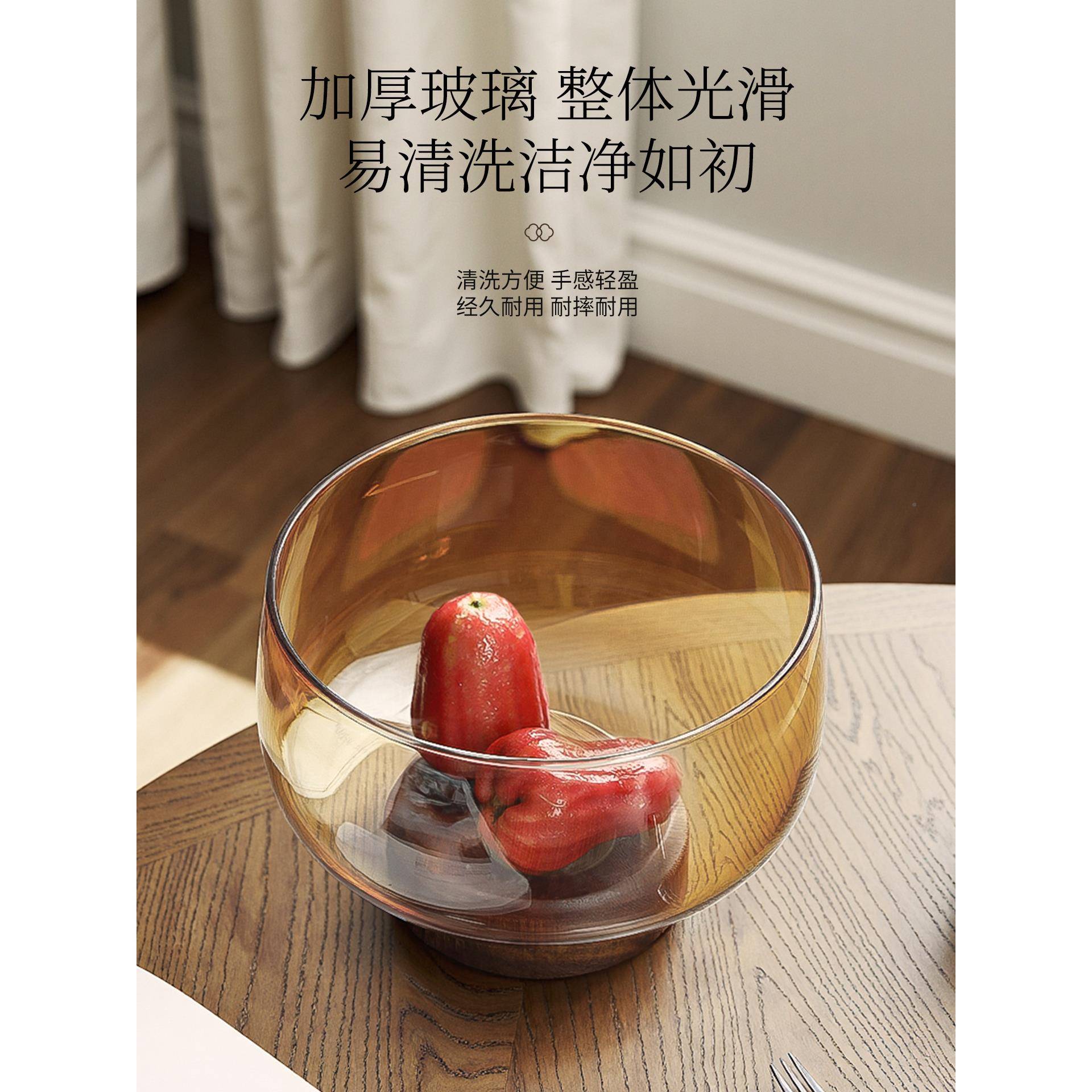?轻玻奢感璃果新款家盘用思木底Fh(x}^lb高脚果盆相客厅茶几水果