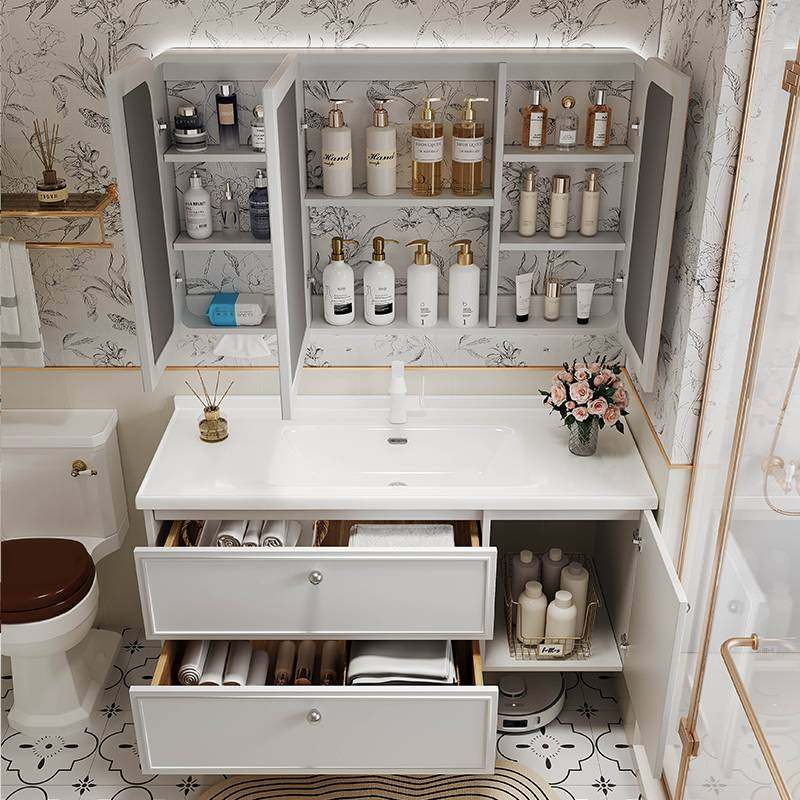 4I橡木烤漆法式复古浴室柜组合陶瓷一体盆奶油风洗手洗脸洗漱台卫