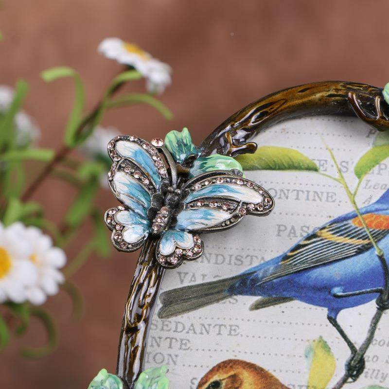 创意田园相框镶夕钻花鸟古摆件七文艺摆复台做框旧装饰PJ-037工艺