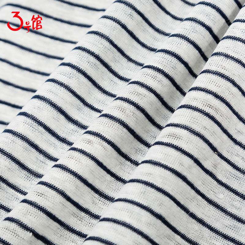 针织亚麻条纹布 夏季休闲T恤面料 经典亚麻棉条纹薄款亚麻汗布料
