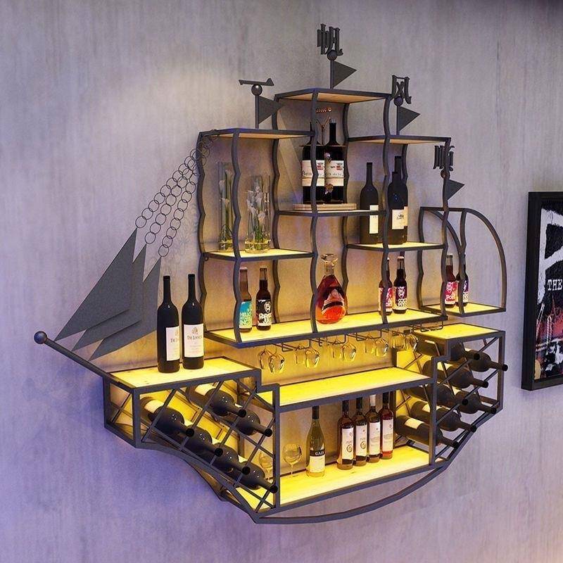 酒酒酒柜置物架壁吧挂厅创意墙上餐壁GXS挂式红工业酒架发光铁艺