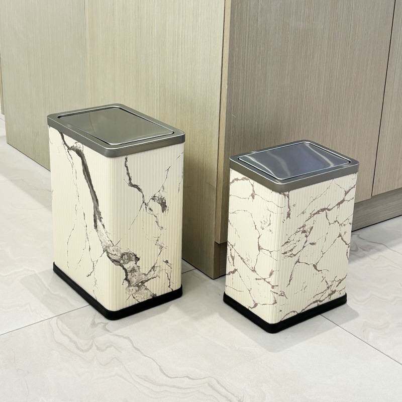 摇盖式垃圾桶家用客厅卧室卫生间新中式高档皮革窄缝不锈钢纸篓