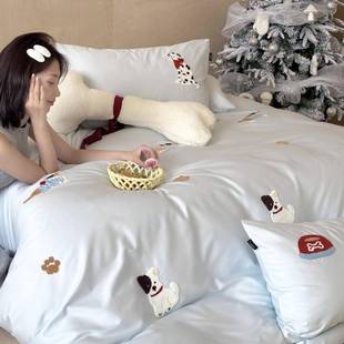 儿童全棉长绒棉纯.棉四件套爱小狗可毛巾LB25008绣12粉m被套床笠