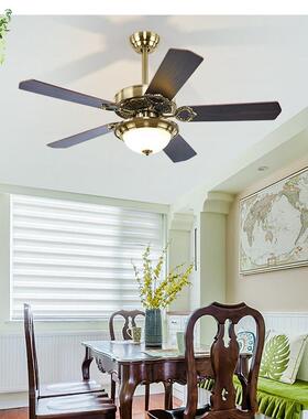 欧式复古铁叶大808D风力带吊扇灯餐灯厅家用电LED风扇灯现简约代